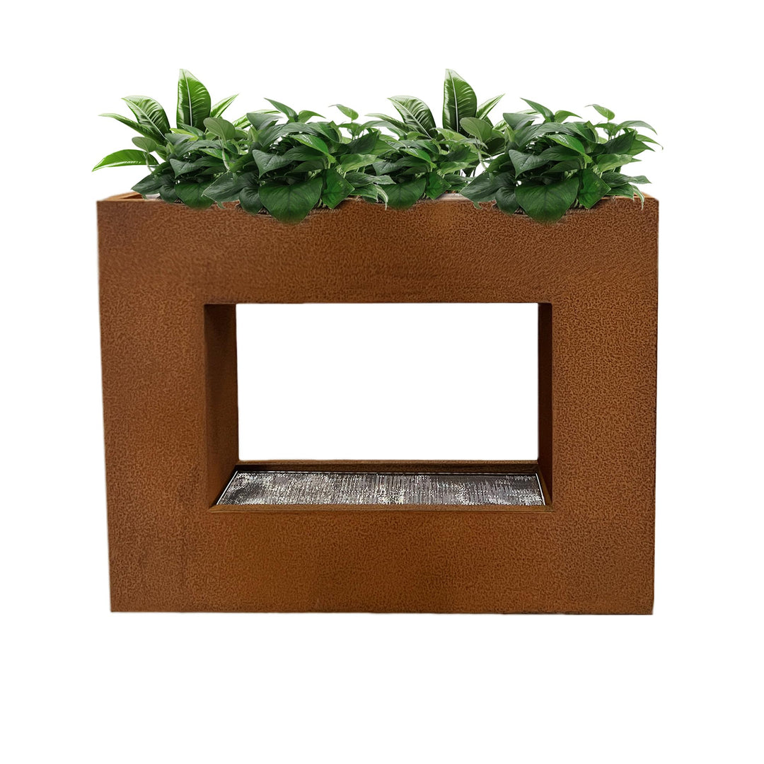 KÖHKO® Wasservorhang-Brunnen bepflanzbar mit LED-Beleuchtung Höhe 60 cm aus Cortenstahl mit Pflanzka