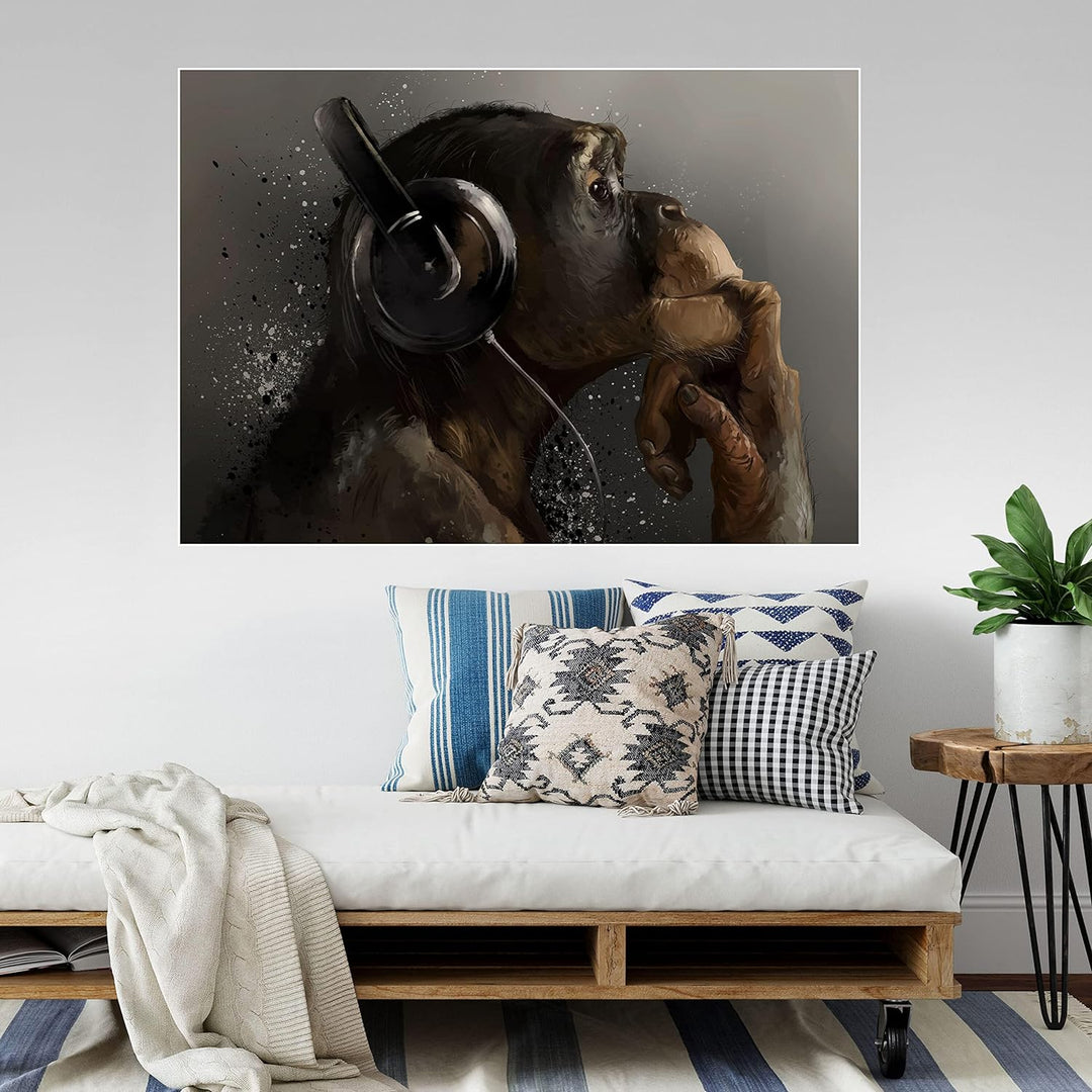 wandmotiv24 Poster als Wanddeko, Grösse 100x70cm, AFFE mit Kopfhörer, Headset, Musik, Tiere, Affen,