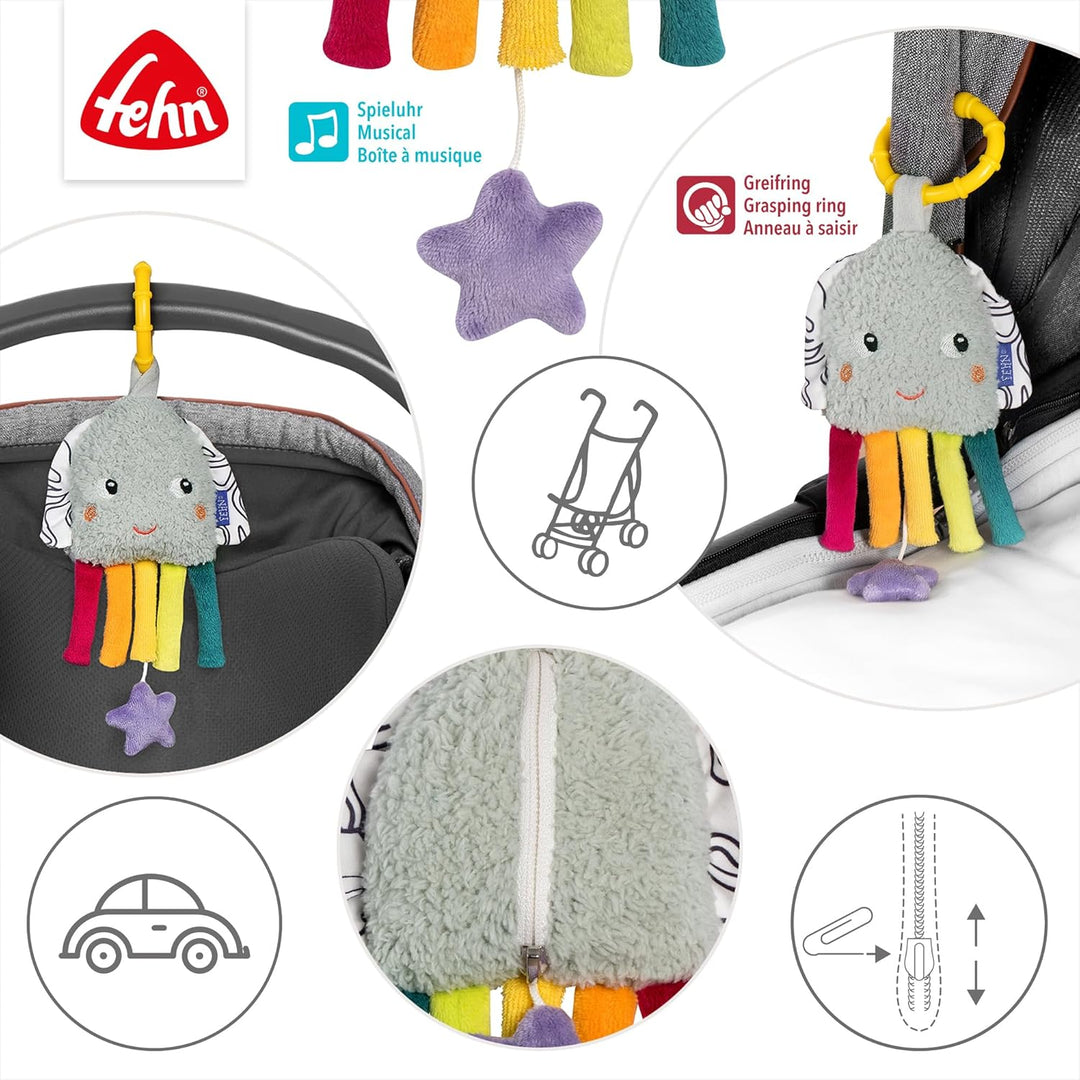 Fehn Mini-Spieluhr Tintenfisch – Kuscheltier & Einschlafhilfe mit herausnehmbarem Spielwerk - Melodi