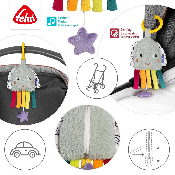 Fehn Mini-Spieluhr Tintenfisch – Kuscheltier & Einschlafhilfe mit herausnehmbarem Spielwerk - Melodi