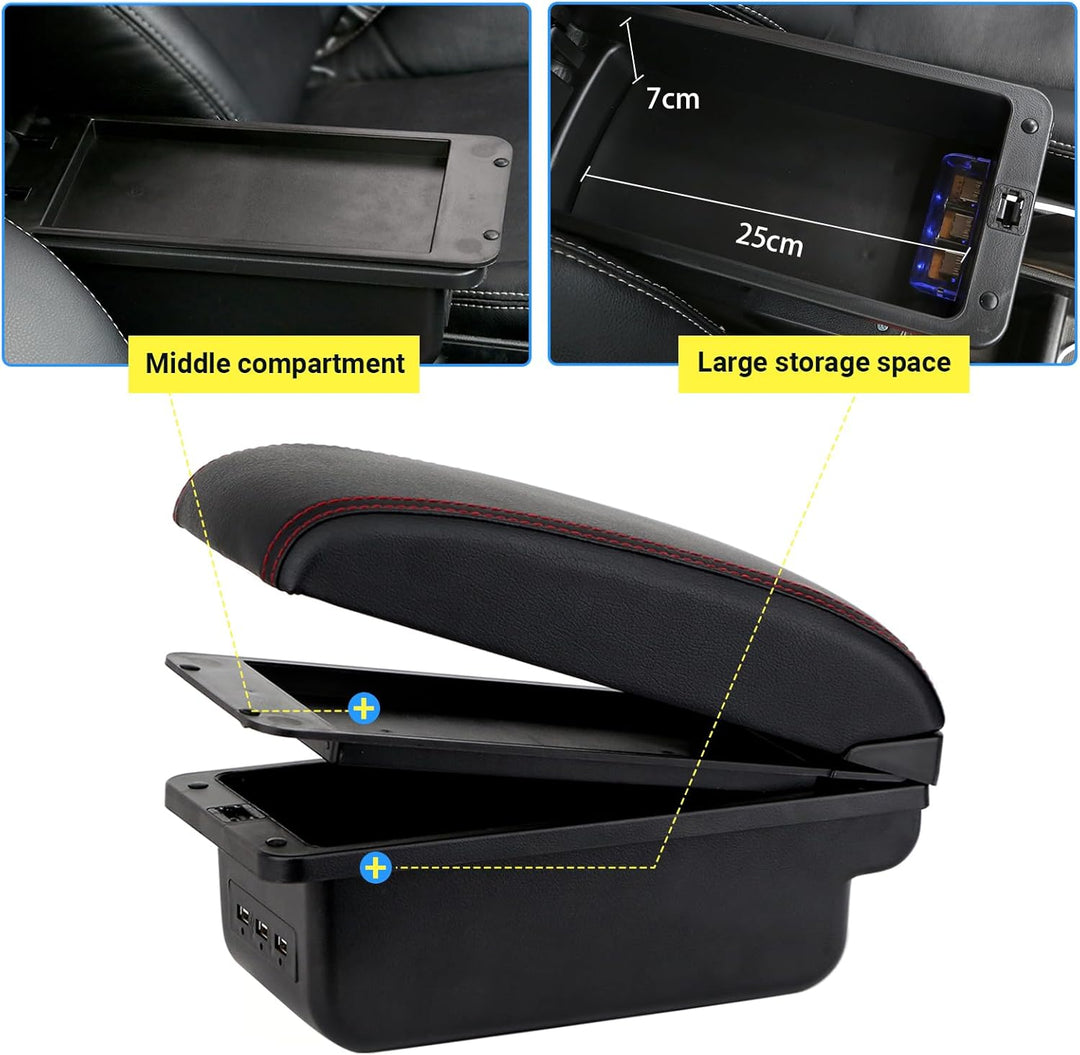 Auto Armlehnen für Duster I 2010-2015 Doppelschicht Mittelkonsole Grosse Aufbewahrungsbox mit 3 USB-
