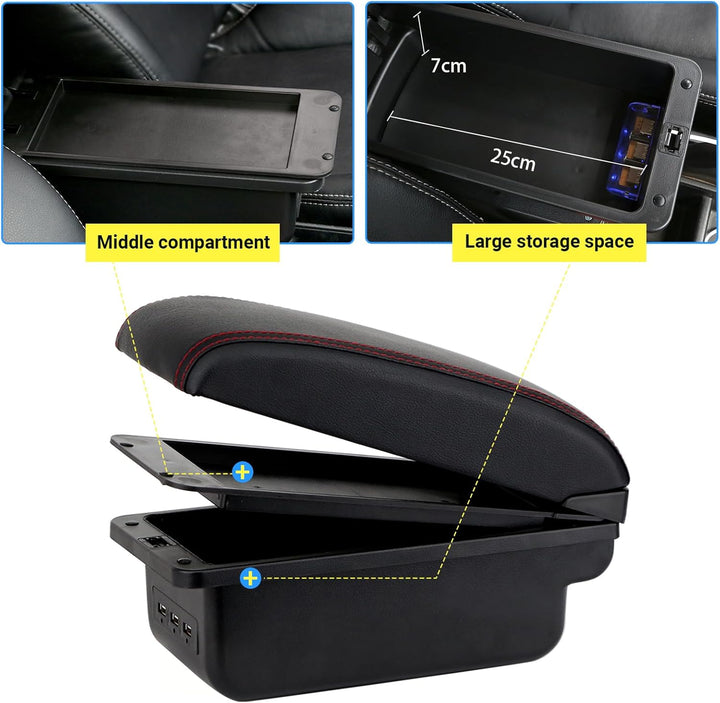 Auto Armlehnen für Duster I 2010-2015 Doppelschicht Mittelkonsole Grosse Aufbewahrungsbox mit 3 USB-