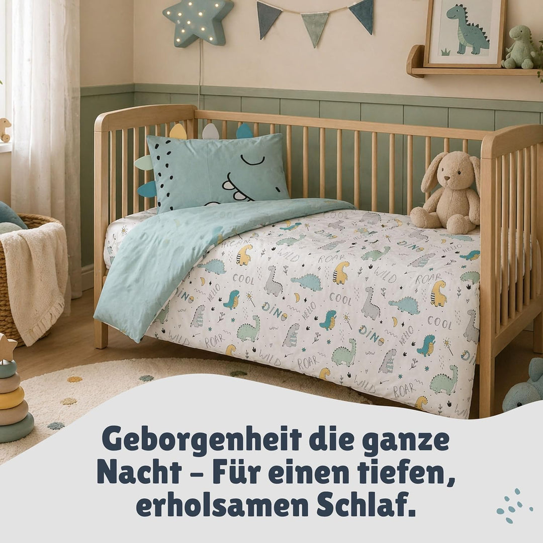 Familando Baby-Bettwäsche mit Ohren/Stacheln 100x135 40x60 cm · Dino Bettwäsche Hellblau für Kleinki