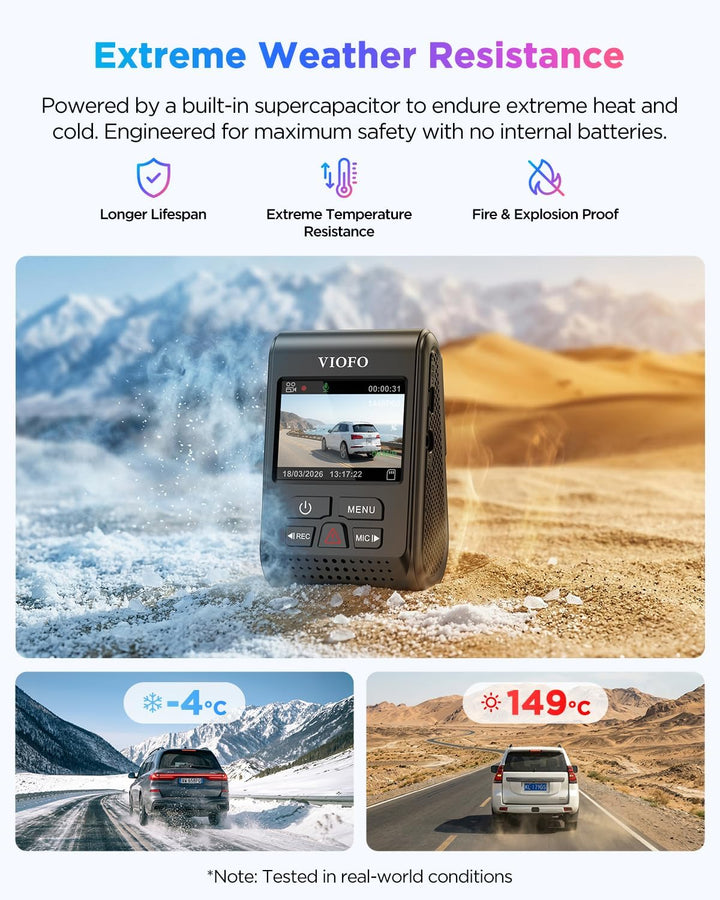 VIOFO A119 V3 Dashcam 2K 60fps mit GPS, 24 Std. Puffer Parkmodus Autokamera, Nur Frontscheibe 2560x1