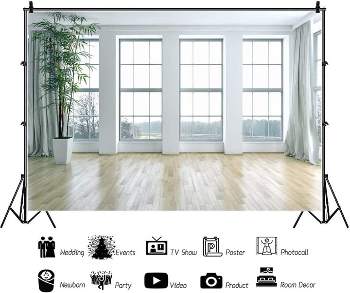 Renaiss 4.5x3m Französische Fenster Wohnzimmer Hintergrund Holzboden Leerer Raum Fotografie Hintergr
