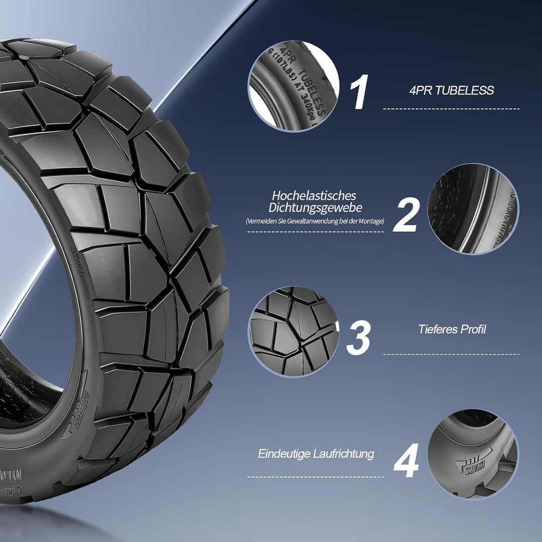 9x3,0-5,5 Tubeless Reifen, 9 Zoll Offroad Reifen für Kukirin G2 Pro Elektroroller, Vorne/Hinten Vers
