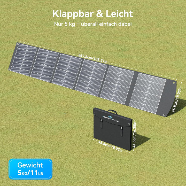 Ecosonique 200W Faltbares Solarpanel, Monokristallin Solarmodul mit USB-C 65W PD3.0, USB-A QC3.0 Sch