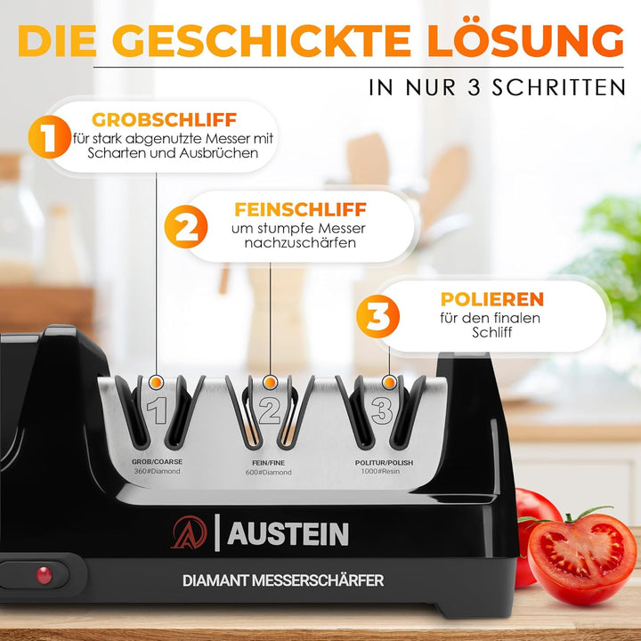 Diamant Messerschärfer elektrisch TG2202 - Der 3 Phasen Messerschleifer mit 15 Grad und magnetischem