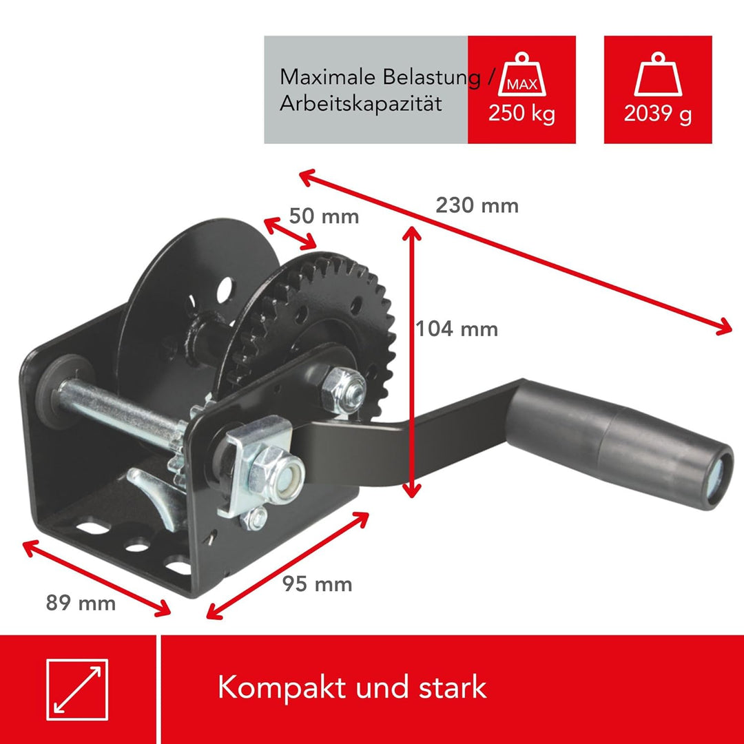 Toolland - Handseilwinde bis 250 kg (WHW250) Schwarz, Schwarz