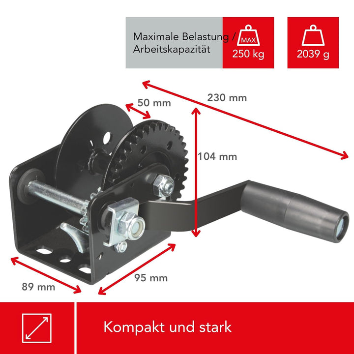 Toolland - Handseilwinde bis 250 kg (WHW250) Schwarz, Schwarz