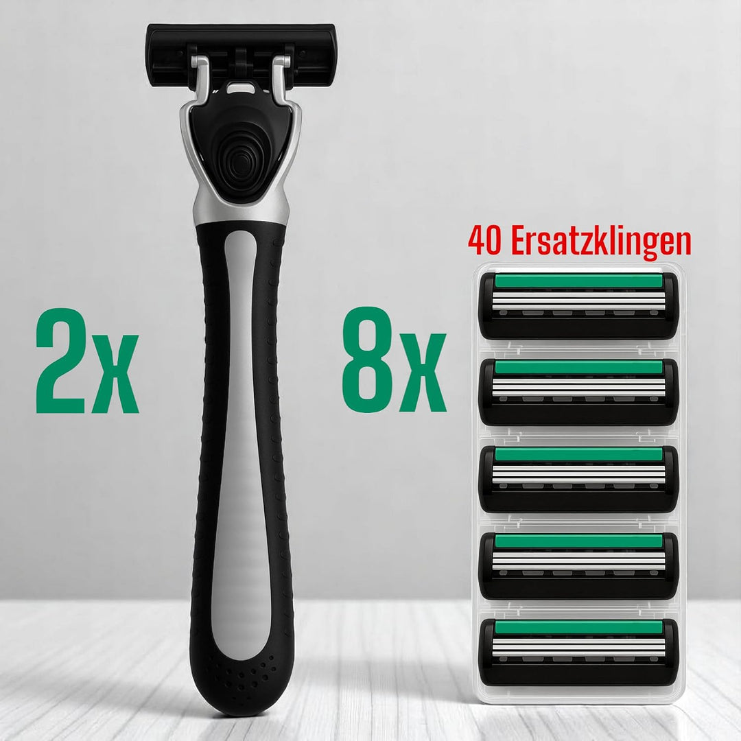 2 x Rasierer Herren mit 40 Wechselklingen mit je 3 Klingen - Super Nassrasierer Einwegrasierer Männe