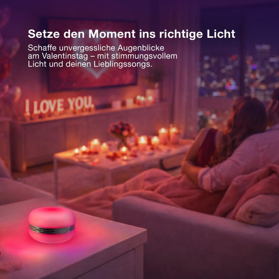 Osram Smart Macaron, Bluetooth-Lautsprecher mit Dreh-Farblicht, Musik-Sync & App-Timer – 3 Modi, Ste