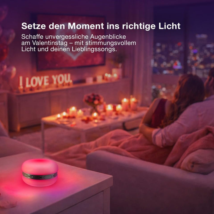 Osram Smart Macaron, Bluetooth-Lautsprecher mit Dreh-Farblicht, Musik-Sync & App-Timer – 3 Modi, Ste