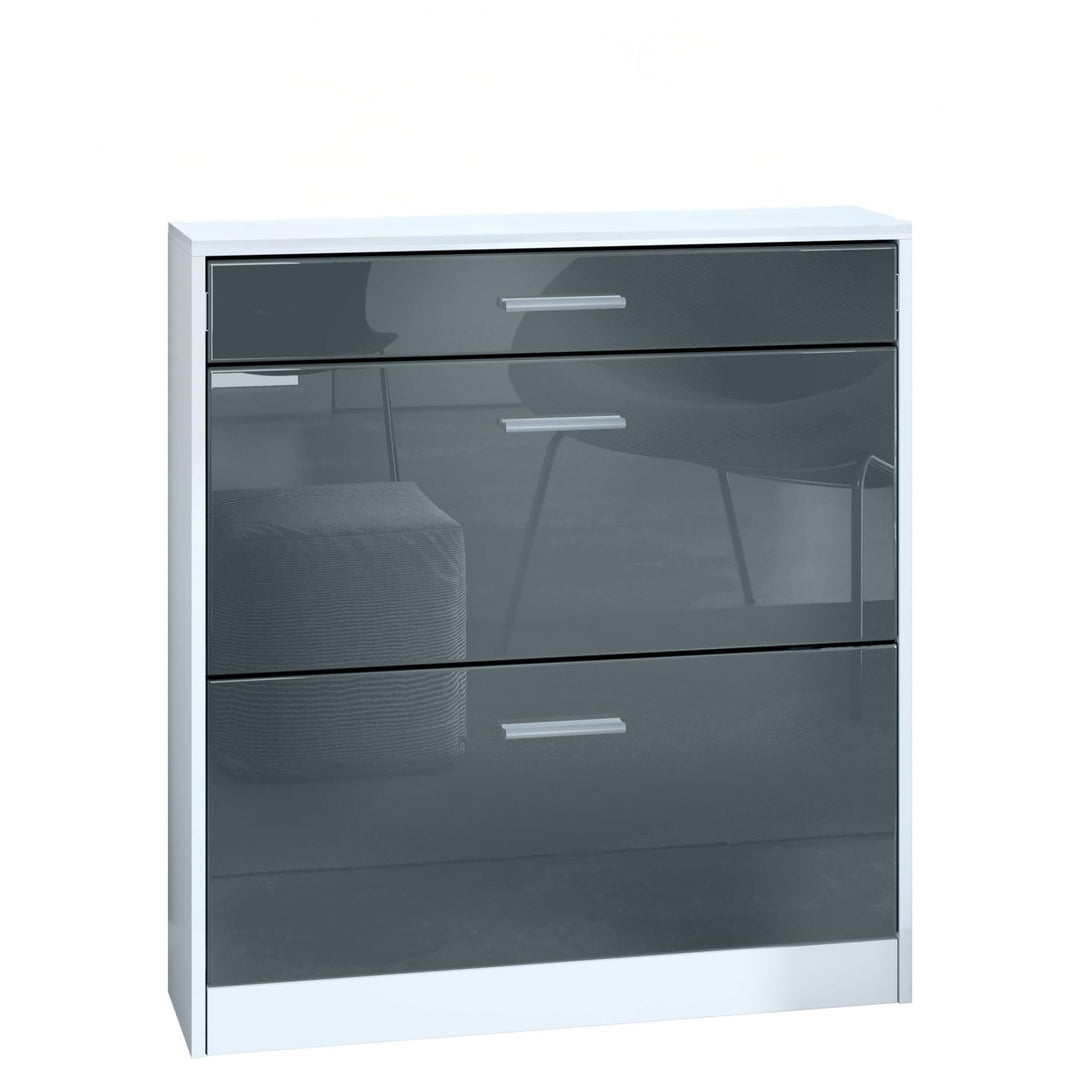 Schuhschrank Roma Schmal mit 2 Klappen und 1 Schublade, Platzsparender Schuhkipper Flurschrank für D