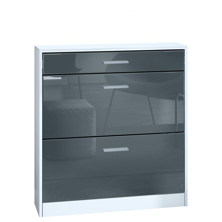 Schuhschrank Roma Schmal mit 2 Klappen und 1 Schublade, Platzsparender Schuhkipper Flurschrank für D