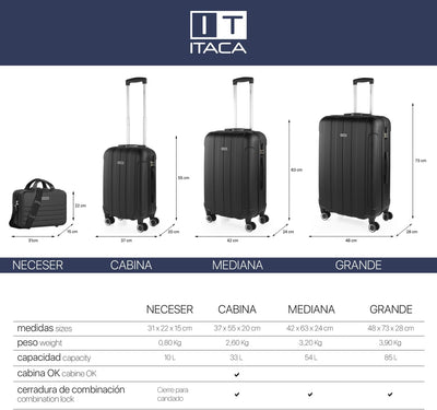 ITACA - 3er Kofferset Erweiterbar 55/63/73 cm ABS. 4 Rollen. Steif, widerstandsfähig und leicht. Hän