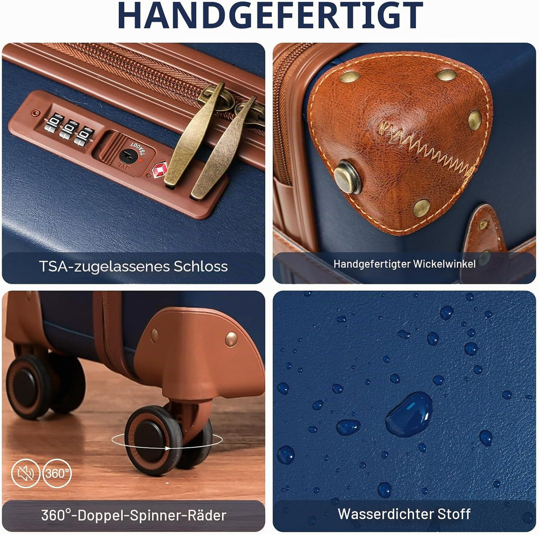 Urecity Vintage Reisekoffer Set 4 Teilig Leicht Retro Lederkoffer Hartschale Trolley Handgepäck Sets