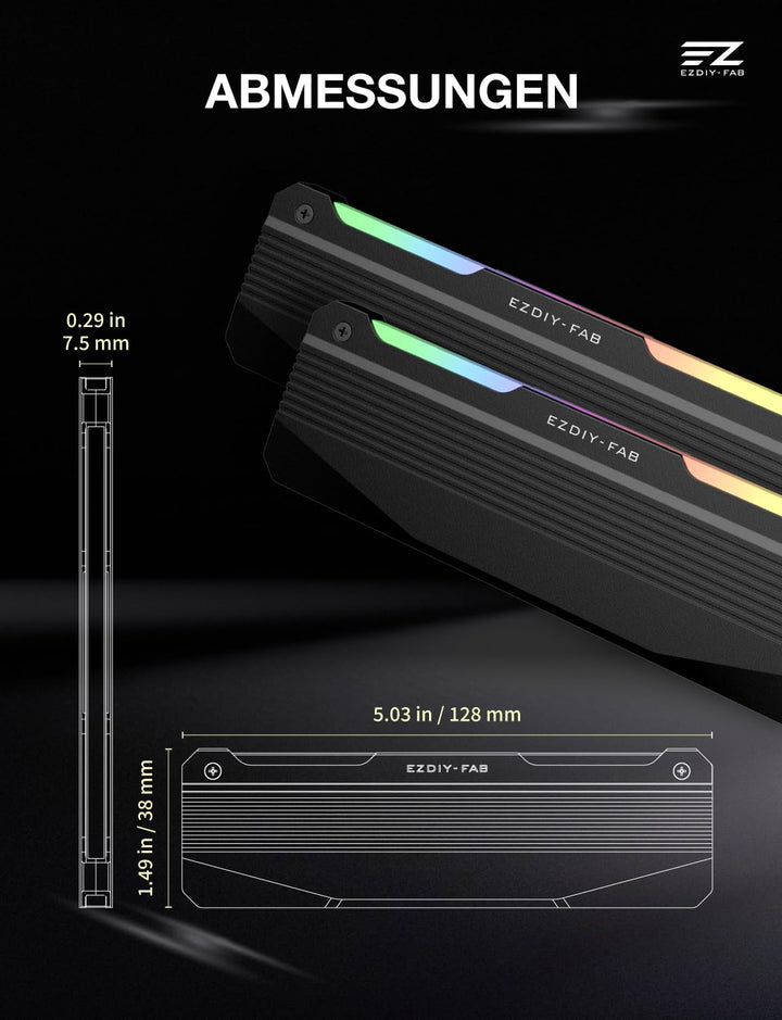 EZDIY-FAB RH01 ARGB RAM-Kühlkörper, RGB Memory Heat Spreader für DDR5 DDR4, Aluminium-RAM-Kühler mit