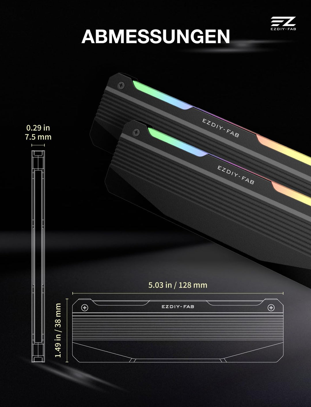 EZDIY-FAB RH01 ARGB RAM-Kühlkörper, RGB Memory Heat Spreader für DDR5 DDR4, Aluminium-RAM-Kühler mit