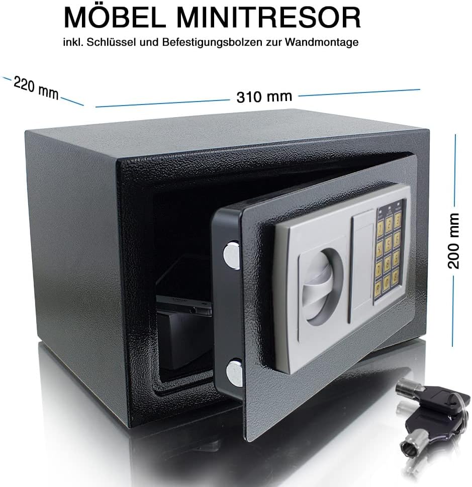 Elektronischer Möbeltresor Minitresor Wandtresor Wandsafe Schranktresor Geldsafe Schwarz Masse(B/H/T