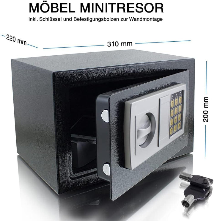 Elektronischer Möbeltresor Minitresor Wandtresor Wandsafe Schranktresor Geldsafe Schwarz Masse(B/H/T