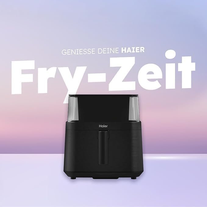 Haier Heissluftfritteuse 7L mit 360° Glas-Sichtfenster I 8-in-1: Frittieren, Grillen, Braten, Backen