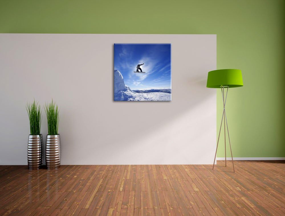 Pixxprint Snowboard Sprung Extremsport als Leinwandbild | Grösse: 70x70 cm | Wandbild| Kunstdruck |