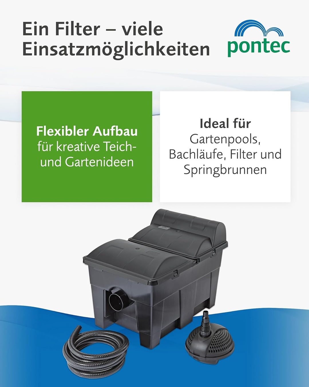 Pontec 42752 MultiClear Set 15000 - Komplettset aus Filterpumpe und Durchlauffilter / Durchlauffilte