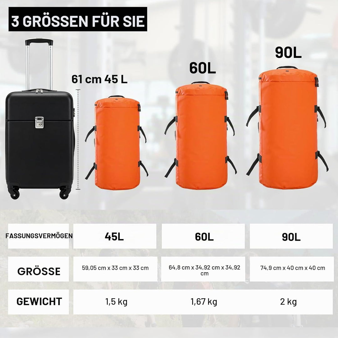 MIER Grosse Sporttasche wasserdicht Sportrucksack mit Schuhfach umwandelbar in Rucksack, 45L/60L/90L