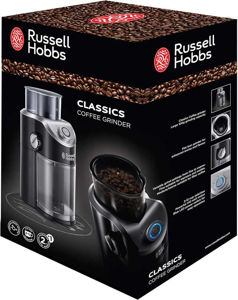Russell Hobbs Kaffeemühle [Elektrisch mit Scheibenmahlwerk] Classics (variable Mahlgradeinstellungen