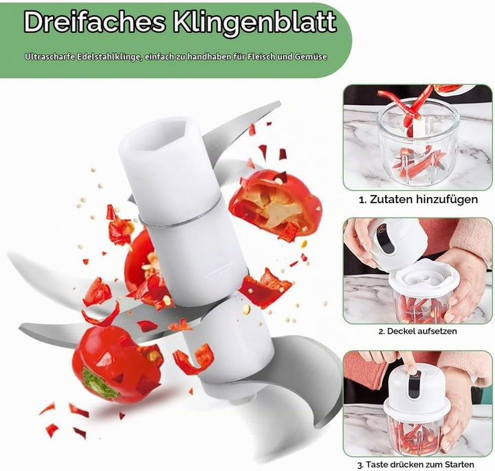 Zwiebel Zerkleinerer Elektrisch,Elektrischer Küchenzerkleinerer 350ml, USB-Aufladung, Kabelloser Kle