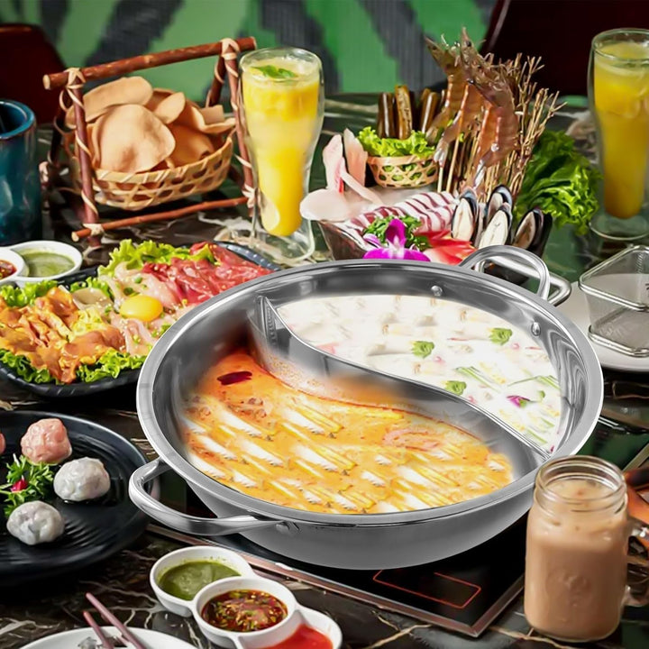 Doppeltopf Edelstahl Hotpot zum Kochen geeignet für Induktionsherde und Gasherde ideal für Partys (B