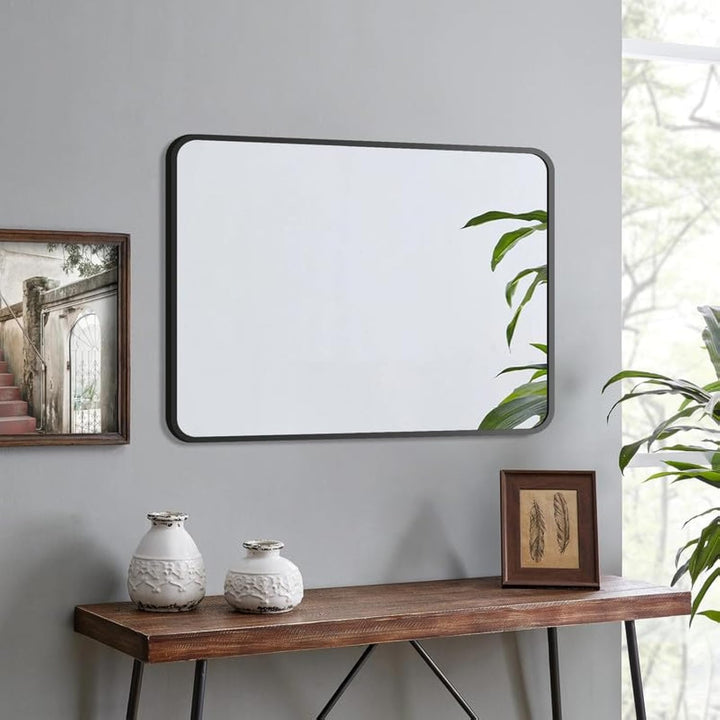 Spiegel Schwarz 50x70 cm Rechteckiger Wandspiegel mit Metallrahmen Badspiegel Badezimmerspiegel Deko