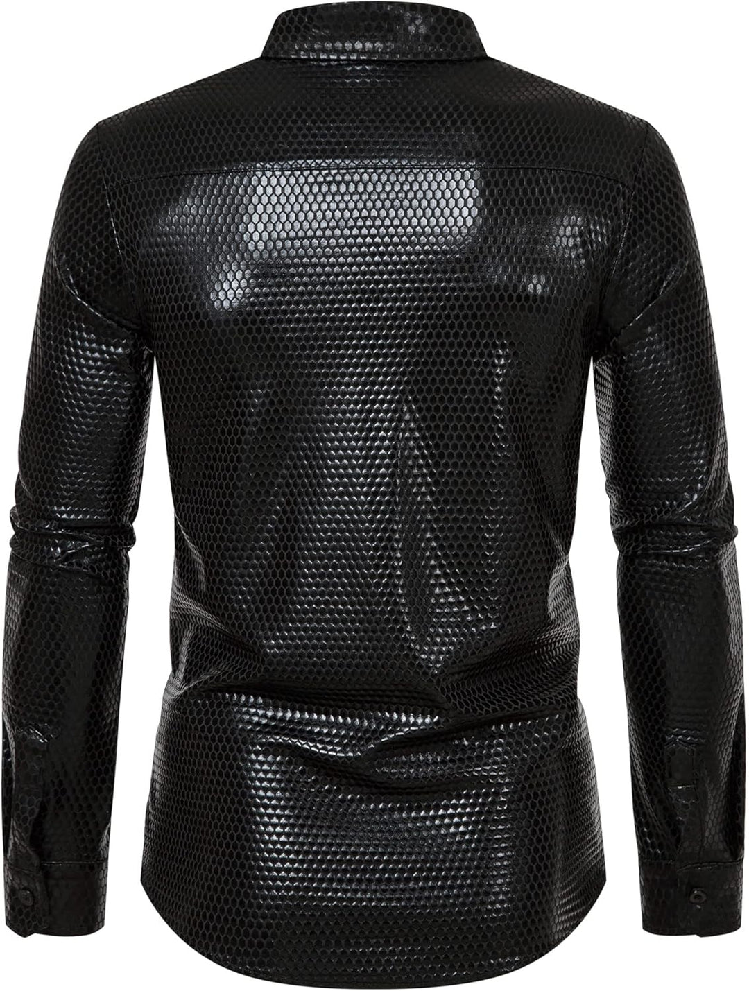 Herren Kleid Hemd Rhombus Bronzing Print Langarm Button Down Shirts 70er Jahre Disco Party Kostüm S