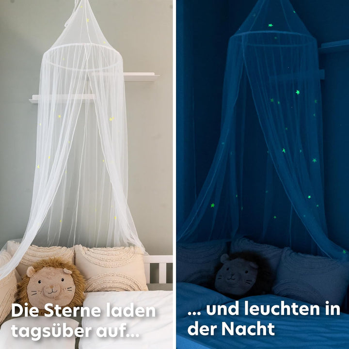 lilimaus Betthimmel [Weiss] - Baldachin Kinderzimmer mit Leuchtsternen für Mädchen & Jungen - Himmel