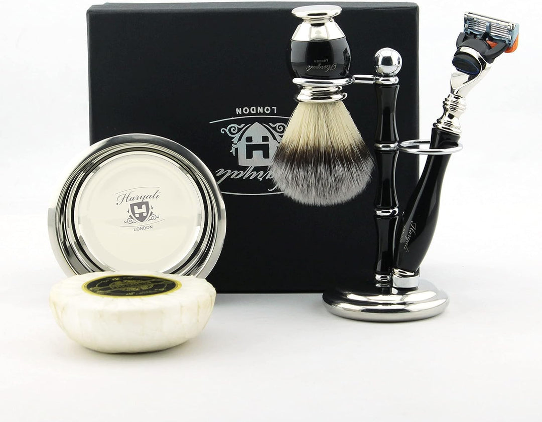Haryali London Rasierset für Herren im handgefertigten Lederetui, 5-in-1 Rasierhobel Set, inkl. Rasi