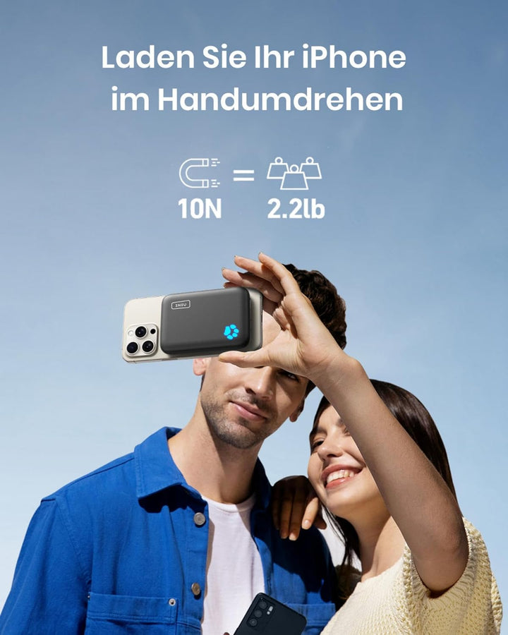 SAFUEL Magnetische Power Bank 10000mAh, Wireless Powerbank Klein Aber Stark Externe Handyakkus,USB C