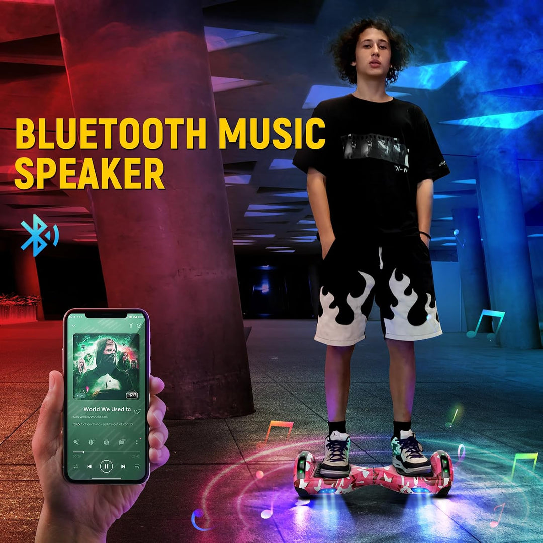 Offroad Hoverboard mit Bluetooth-Lautsprechern LED-Licht, Rutschfeste Fusspolster,6.5 Zoll Reifen Le