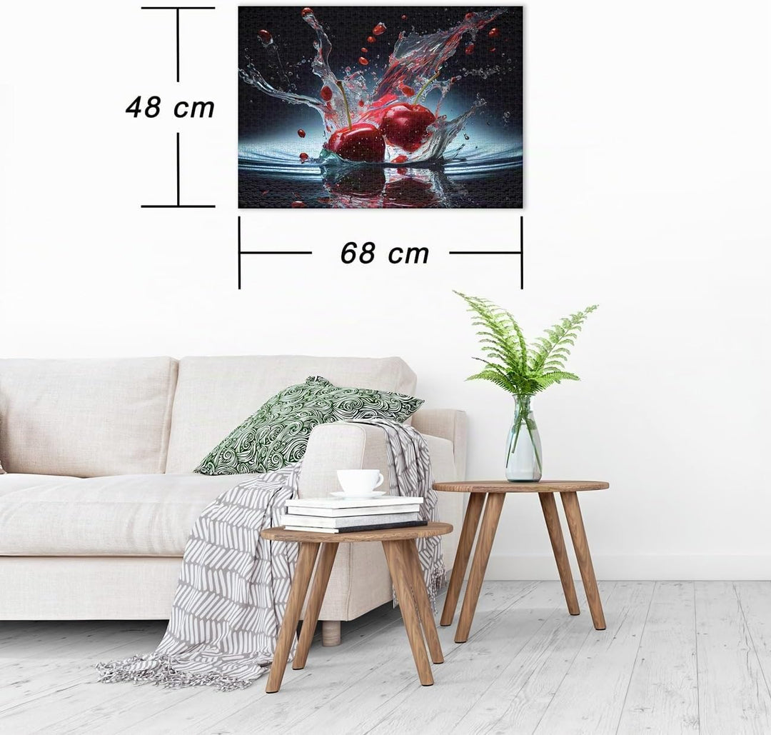 Ulmer Puzzleschmiede - 1000 Teile Fotopuzzle „Cherry Splash“ - Profi-Fotografie mit Splash Shot der