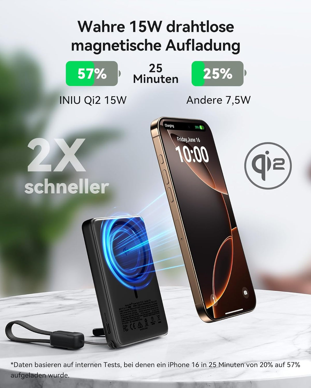 INIU Qi2-zertifizierte 45W Magnetische Powerbank, 10000mAh Ultradünn Externe Batterie, USB C in&amp;Out