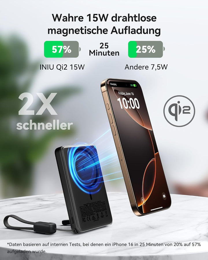 INIU Qi2-zertifizierte 45W Magnetische Powerbank, 10000mAh Ultradünn Externe Batterie, USB C in&amp;Out