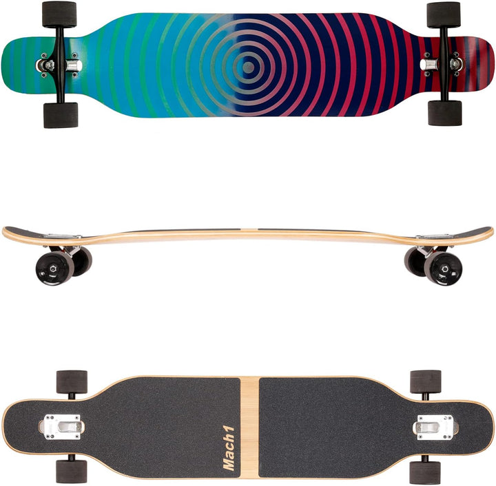 Mach1 Bambus Longboard mit Keramik Kugellager + T-Tool - Skateboard Drop Through Cruiser Komplettboa