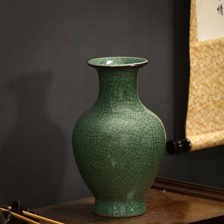Chinesische Keramik-Kunst, handgefertigt, antike Eisriss-Glasur, grosse Porzellan-Blumenvase für Hei