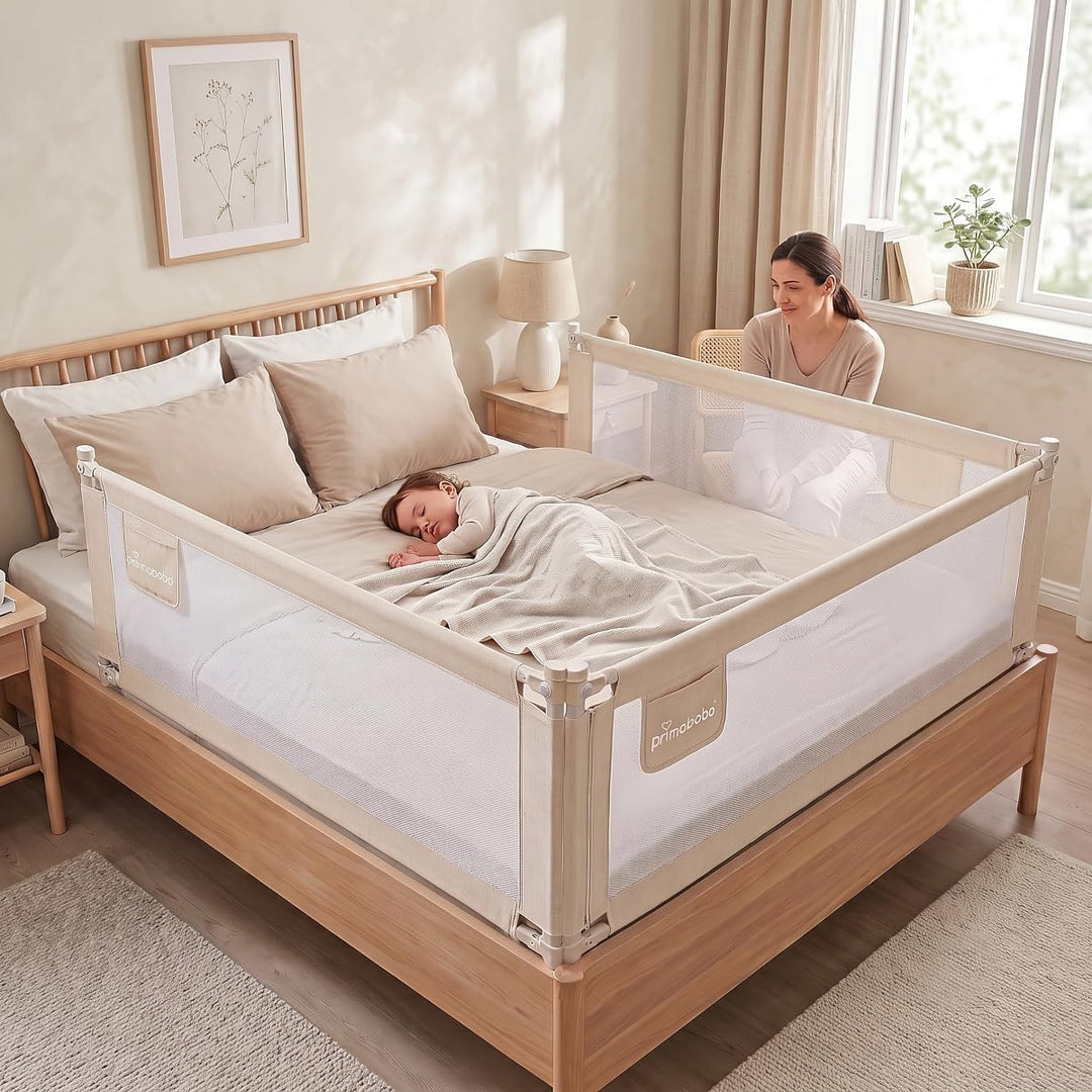 Primabobo Bettgitter 140 cm Beige – Rausfallschutz Kinderbett, Sicheres Bettgitter Kinder, Einfache