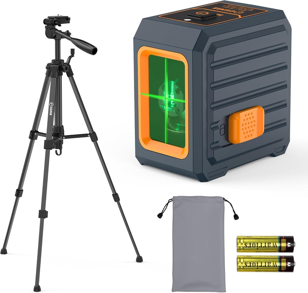 CIGMAN Kreuzlinienlaser mit Stativ, 30M DIY Selbstnivellierendes Laser Wasserwaage, Grüner Kreuzlini