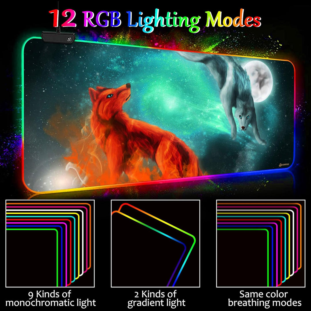 DORRISO Neu Gaming Mauspad Grosses RGB 900x400x3 mm XXL LED Schreibtischunterlage Wasserdicht Anti R