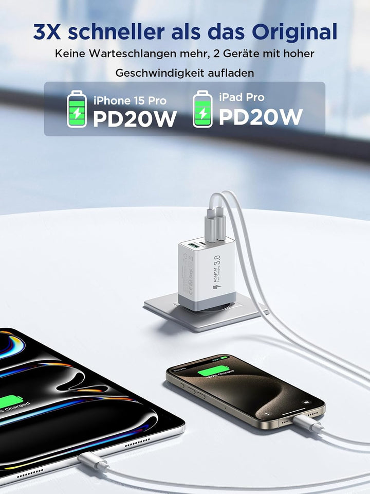 2er Pack USB C Ladegerät, Aioneus 40W 4Port Stecker USBC Adapter Mehrfach Typ C Handy Netzteil für i