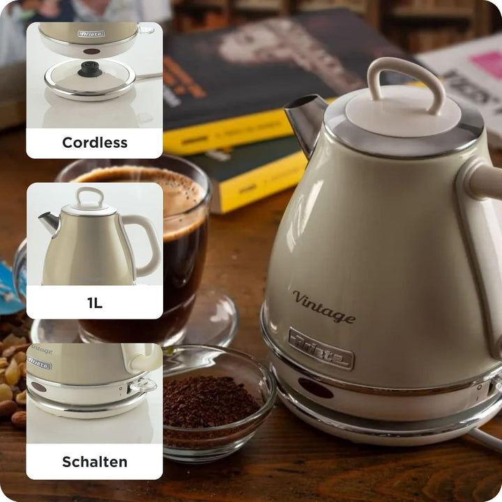 Ariete Vintage Wasserkocher 2868, Retro Elektrischer Wasserkocher mit Kabellosem 360°-Sockel, Abscha