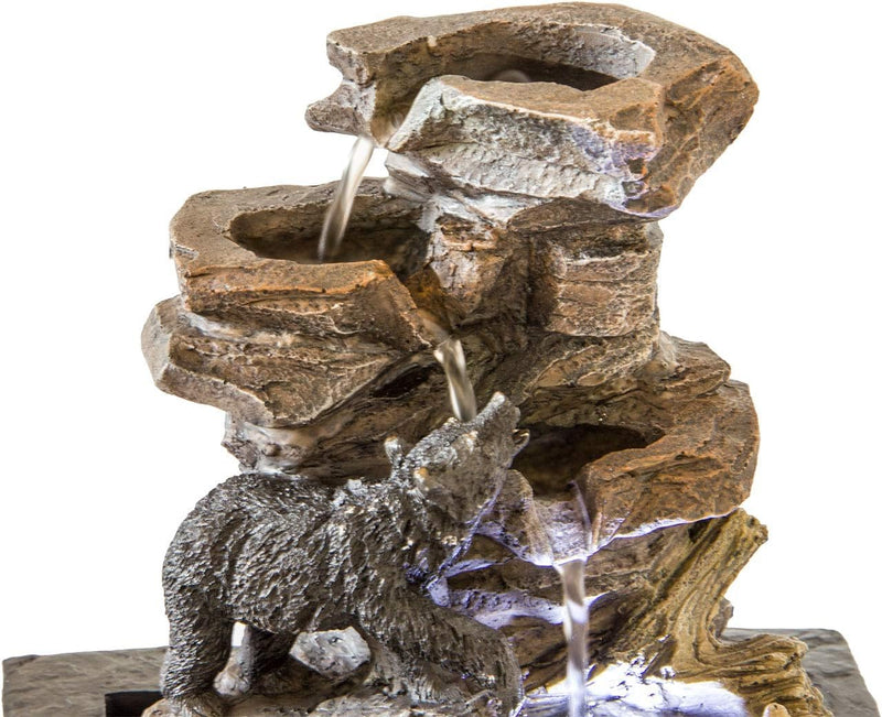 NATIV Zimmerbrunnen mit LED-Beleuchtung | Tischbrunnen mit Wasserfall und Bären-Motiv| dekorativer Z