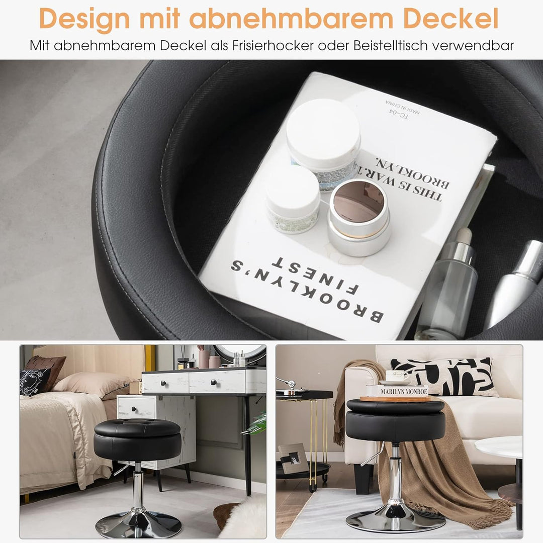 GOPLUS Schminkhocker drehbar, Ottomane mit Deckel, Drehhocker höhenverstellbar 51-56cm für Wohnzimme
